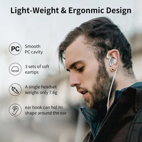 Vista 3 de KZ ZS10 Pro Monitor In Ear, Auriculares IEM, Auriculares para Juegos con Drivers 4BA y 1DD, Auriculares KZ HiFi IEM ZS10 Mejorados con Cable OFC