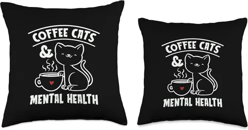 Vista 3 de Mental Health Designs for Coffee Drinker Coffee Cats Anxiety Awareness Mental Health Throw Pillow, 16x16, Multicolor