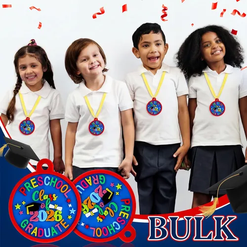 Vista 4 de Sratte Medalla de graduación preescolar de jardín de infantes para niños, medallas de premio de graduación con cinta amarilla para el cuello