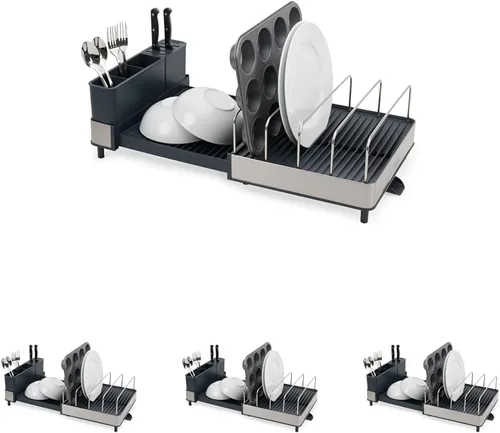 Vista 10 de Joseph Joseph Escurridor extensible de platos con dos piezas, acero inoxidable, antiarañazos, escurridor de utensilios móvil y boquilla de drenaje
