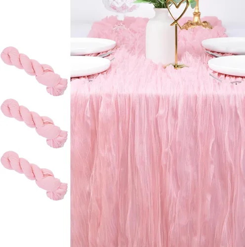 Vista 8 de Camino de mesa de estopilla para el día de San Valentín, 10 pies, estilo bohemio, gasa rústica, camino de mesa para baby shower, boda, fiesta
