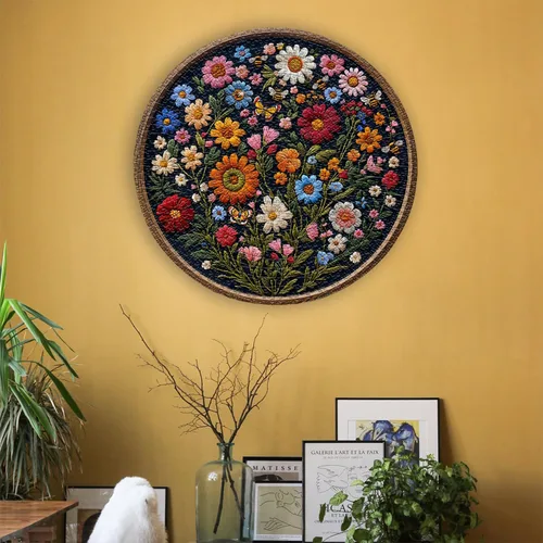 Vista 5 de Rompecabezas vintage de flores silvestres para adultos de 1000 piezas, rompecabezas redondo de mariposa abeja planta arte de la naturaleza
