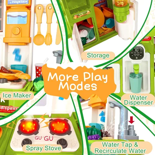 Vista 7 de Juego de cocina para niños Mini juego de cocina para niños con estufa, sonido y luz Juguetes de cocina de simulación para niños de 3, 4, 5 años Verde