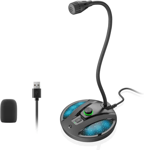 Vista 8 de Micrófono de instrumento para cantar, podcasting, grabación de video de voz, micrófono USB de escritorio Plug & Play para PC con botón de silencio e