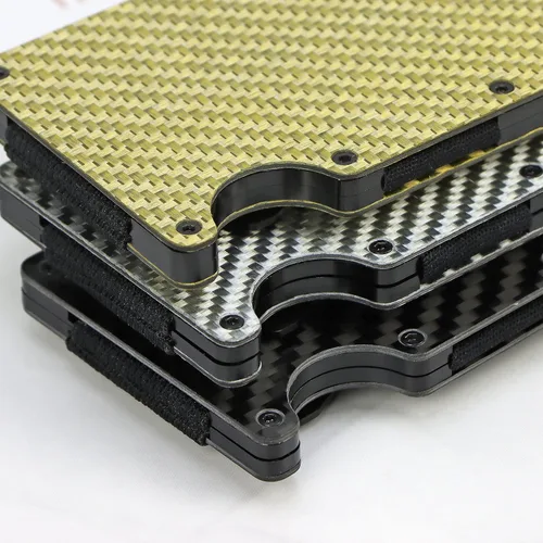 Vista 6 de Clip de dinero de fibra de carbono, diseño delgado, tarjetero para hombre, protección RFID, cartera de fibra de carbono, Fibra de carbono plateado