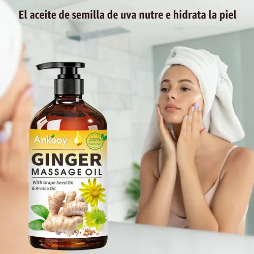 Vista 5 de Paquete de 3 aceites de masaje de jengibre con aceite de árnica, aceite de vitamina E y aceite de semilla de uva, aceite de jengibre para drenaje