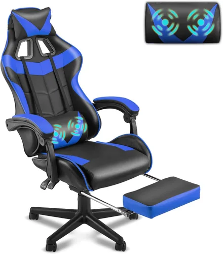 Vista 14 de Soontrans Silla de juegos azul claro con reposapiés, bonita silla de videojuegos de conejo, silla de escritorio Kawaii para nieta, hermana, novia