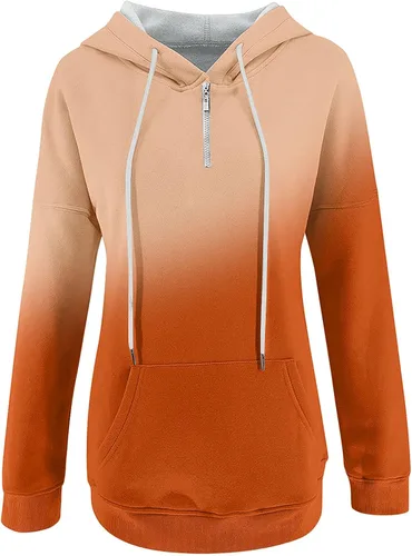 Vista 2 de Sudadera con capucha y media cremallera para mujer, con cordón, atlética, moderna, con bolsillo frontal, manga larga, para otoño