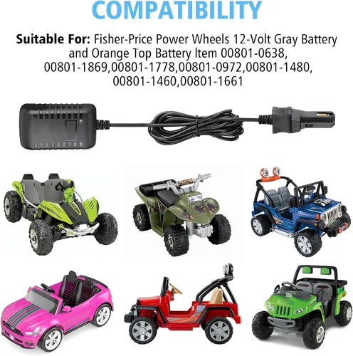 Vista 6 de Cargador de 12V para ruedas eléctricas Ride On Car Gris y Naranja Top Batería