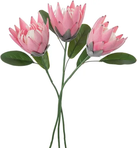 Vista 13 de Flores artificiales de seda falsa, Protea Cynaroides, arreglos florales de plástico, ramo de decoración para centros de mesa de boda, 3 piezas