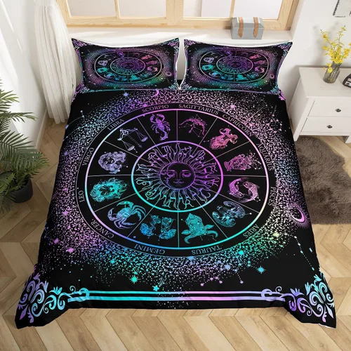 Vista 9 de Erosebridal Funda de edredón lavanda para niños, niñas, adultos, mujeres, funda de edredón de árboles verdes, tamaño individual, juego de ropa