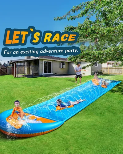 Vista 3 de Spring Water Tobogán de agua y deslizador de agua de 22 pies para niños y adultos, juguetes acuáticos de verano al aire libre con rociador, 2 tablas