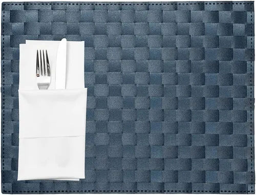 Vista 19 de Restaurantware Juego de 6 manteles individuales rectangulares para mesa de comedor de 16 x 12 pulgadas, a rayas, fáciles de limpiar, de plástico Con