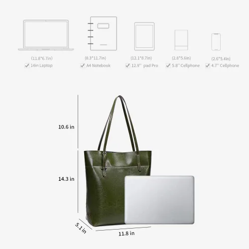 Vista 3 de Kattee Bolso de hombro de cuero genuino vintage para mujer con asas ajustables
