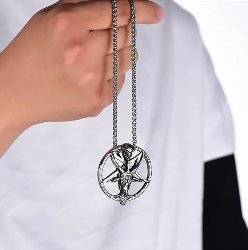 Vista 6 de Colgante gótico punk gótico para hombre con símbolo satánico Samael Lilith Baphomet de cabra con símbolo de Lucifer