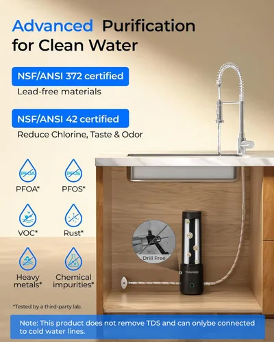 Vista 2 de Waterdrop 10UA PRO Filtro de agua para debajo del fregadero, no se requiere perforación, recordatorio de tiempo, fácil instalación, reduce el plomo