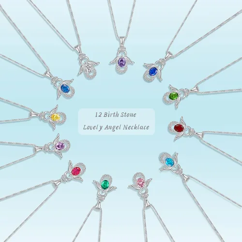 Vista 5 de SKA Women Angel Pendant Necklace with Birthstone Zirconia,Women Jewelry Anniversary Birthday Gift for Wife Mom Girls Couple, Daily Wear Necklaces