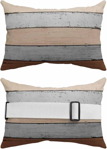 Vista 2 de Paquete de 4 fundas de almohada lumbar de madera rústica de granero degradado de café molido degradado, juego de fundas de almohada para exteriores