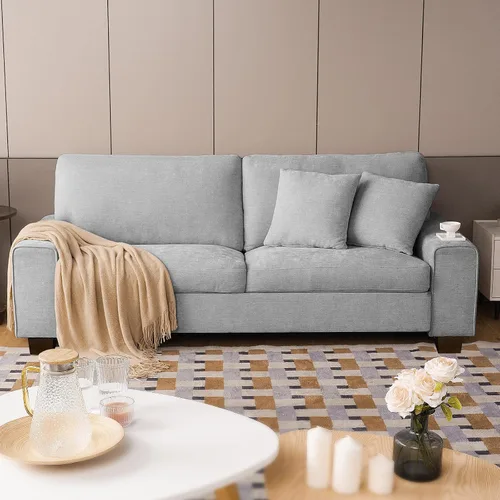 Vista 11 de DOPEDIO Sofá biplaza moderno para sala de estar, sillón reclinable de chenilla, funda extraíble, cojines de resorte, marco de madera maciza, fácil