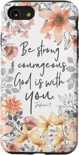 Vista 18 de Funda para iPhone 17 con cita cristiana de Joshua 1:9 con diseño de acuarela bonita floral
