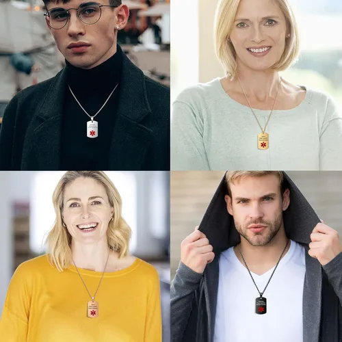 Vista 6 de Giftider Collar de alerta médica personalizado para hombres, collar de emergencia médica con grabado gratuito para hombres y mujeres, etiqueta