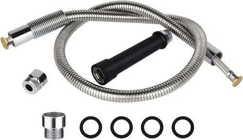 Vista 7 de COOLWEST Manguera flexible de acero inoxidable de 44 pulgadas con mango negro resistente al calor para reemplazo de rociador de platos de grifo