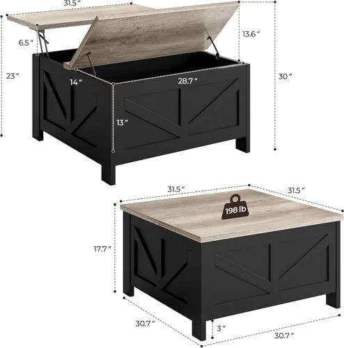 Vista 3 de Yaheetech - Mesa de centro con superficie superior abatible con almacenamiento, mesa de café cuadrada para sala de estar, mesas centrales de 31.5