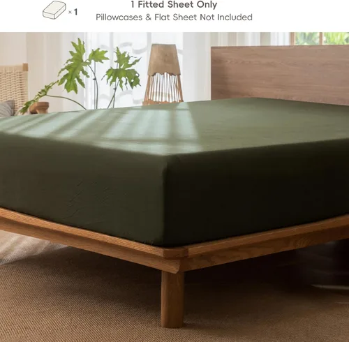 Vista 2 de MooMee Sábana bajera ajustable de solo 100% algodón lavado con textura parecida al lino, transpirable, duradera, suave, cómoda, bolsillo profundo