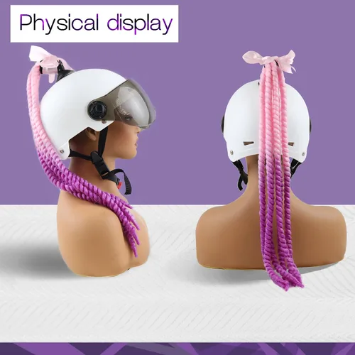 Vista 2 de Trenzas para casco de motocicleta, con ventosa desmontable, moño, para bicicleta, cola de caballo, cola de caballo, 1 unidad (casco no incluido)