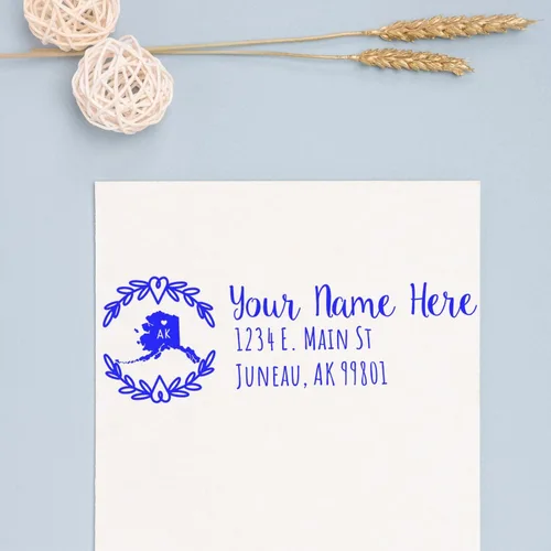 Vista 49 de State of Alabama Wreath Duo Hand Address Stamp - Personalized Rubber Stamp Montaje manual Duo