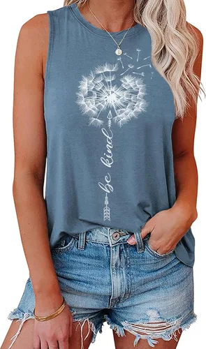 Vista 20 de Hount Camisetas sin mangas para mujer, estilo casual, holgadas, con gráficos, cómodas, para verano, básicas, camisetas tipo túnica 10-beige