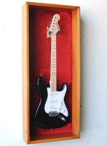 Vista 6 de Estante de pared para guardabarros de guitarra con protección UV, con cerradura, nogal