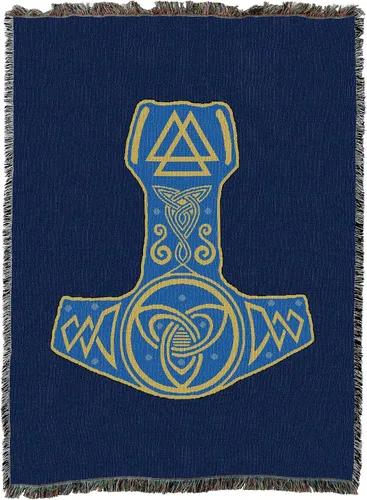 Vista 4 de Pure Country Weavers Mjolnir - Manta de martillo de Thor, mitología nórdica, fantasía, símbolos antiguos, para regalo, manta tejida de algodón