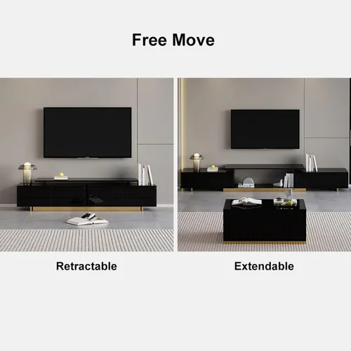 Vista 4 de homary Soporte de TV extensible, centro de entretenimiento moderno con cajones, consola multimedia de longitud ajustable para sala de estar y Negro
