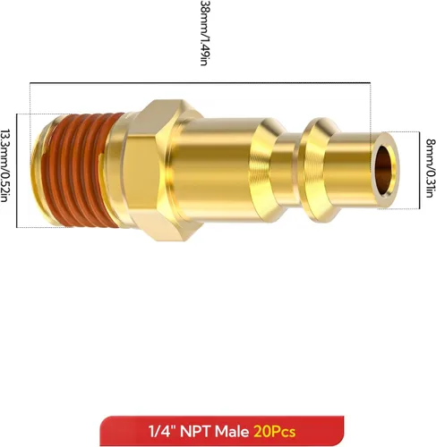 Vista 6 de Accesorios de aire industriales macho NPT de 1/4 pulgadas, accesorios de aire de conexión rápida de latón, enchufe de accesorios para compresores