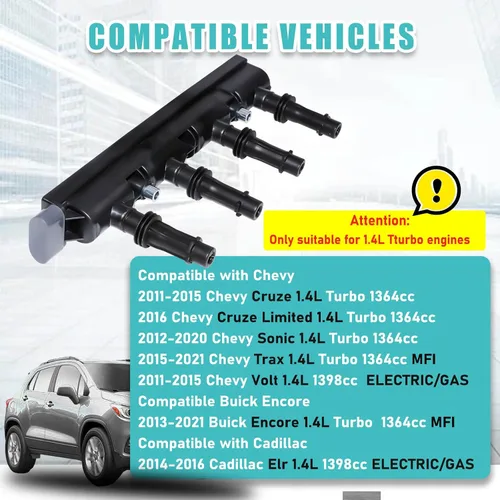 Vista 2 de Paquete de Bobina de Encendido Compatible con Chevy Cruze Sonic Trax Volt Cadillac ELR Buick Encore Turbo 1.4L 2011 2012 2013 2014 2015 2016 2017