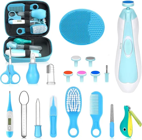 Vista 9 de Kit de cuidado de la salud y aseo del bebé, juego portátil de cuidado de seguridad para bebés, kit esencial para recién nacido (azul 13 en 1)