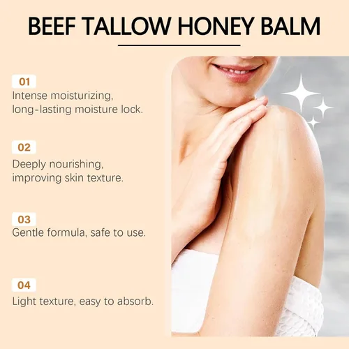Vista 6 de Sarga de carne batida alimentada con pasto y bálsamo de miel para la piel, hidratante facial y corporal nutritiva, crema orgánica natural
