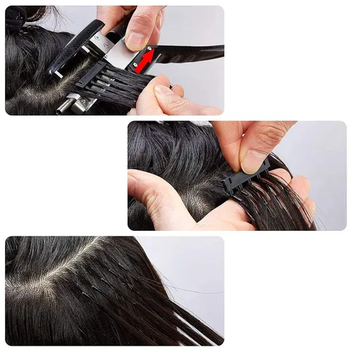 Vista 8 de Extensiones de cabello 6D con hebilla en forma de C para 2ª generación, kit de extensiones de cabello humano sin rastro (40 piezas)