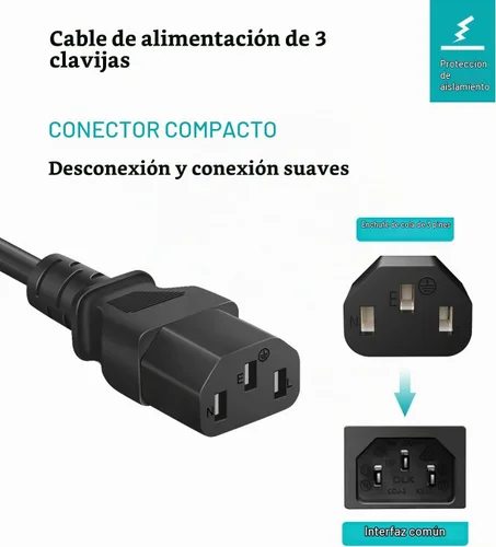 Vista 2 de Cable de alimentación de CA compatible con cintas de correr elípticas Horizon Fitness, reemplazo universal de cable de alimentación de 3 clavijas