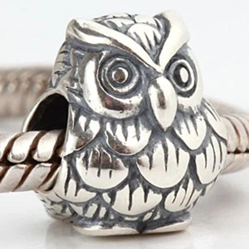 Vista 3 de Búho Charm 925 Abalorio de Pájaro de Plata Esterlina Animal Charm Sabiduría para Pandora Pulsera (B)
