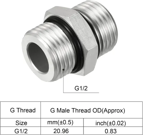Vista 3 de PATIKIL G1/2 x G1/2 accesorios de adaptador de tubería de rosca macho, accesorio de tubería hexagonal para tanques de agua, tono plateado
