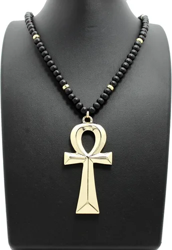 Vista 7 de CBC - Colgante egipcio de Ankh con símbolos egipcios en 0.236in, 29.9in o 0.315in, 36 pulgadas, collar de cuentas de madera en tono dorado o rodio