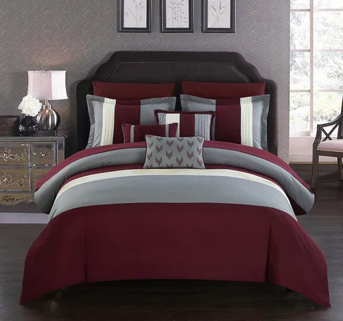 Vista 9 de Chic Home Ayelet - Juego de edredón beige para cama en una bolsa, tamaño Queen (10 piezas), ropa de cama de microfibra de alta calidad a rayas