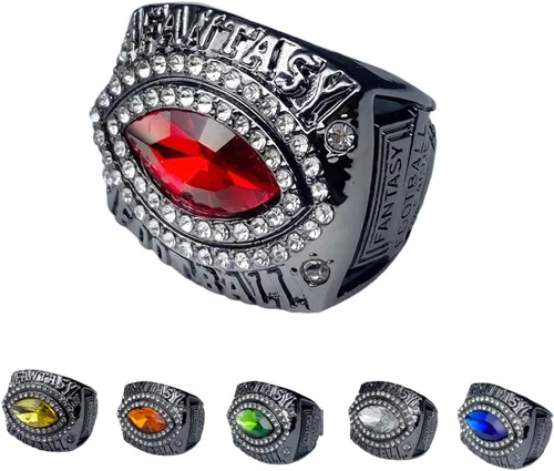 Vista 9 de Anillo del Campeonato de Fútbol Fantasía 2022 Negro Gunmetal Trofeo de Premio al Campeón de la Liga de Fútbol Fantasía