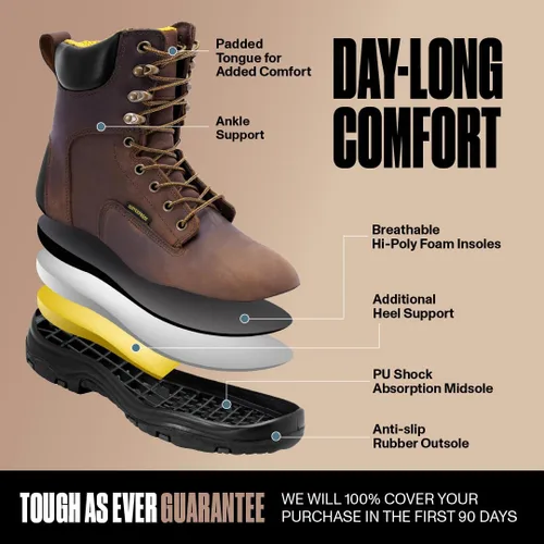 Vista 3 de EVERBOOTS - Botas de trabajo de cuero impermeables para hombre, modelo ultra seco, ligeras, botas de tobillo para construcción, techos, caza