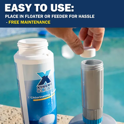 Vista 5 de XtremeClear Tabletas de Cloro de 1 Pulgada 1.5 libras para Piscinas, Tabletas de Cloración Estabilizadas de Larga Duración de 1" para Químicos
