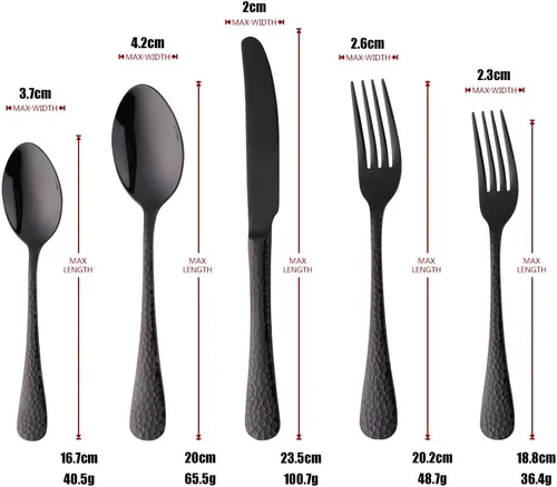 Vista 2 de Juego de cubiertos de acero inoxidable, multiusos para el hogar, cocina, restaurante, hotel, servicio de vajilla para 4 personas (negro, 20 piezas)