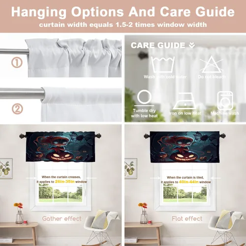 Vista 135 de Shrahala Orange Autumn Autumn Blackout Curtain Tiers, Fall Kitchen Valance Light Blocking Tier Drapes with Rod Pocket, 2 Pack 26 X 24 in