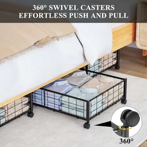 Vista 4 de Hleelomi Almacenamiento Debajo de la Cama con Ruedas, Rotación de 360°, Contenedores de Almacenamiento Debajo de la Cama Sin Montaje, 1 Paquete
